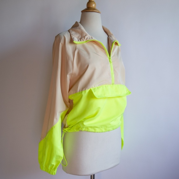 Code x Mode Funnel Neck Windbreaker Half Zip Drawstring Jacket in Nude & Neon - Picture 3 of 11